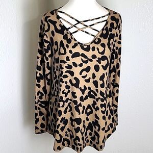 Heimish U.S.A. Leopard Print Top with Criss-Cross Neckline,  Size Small